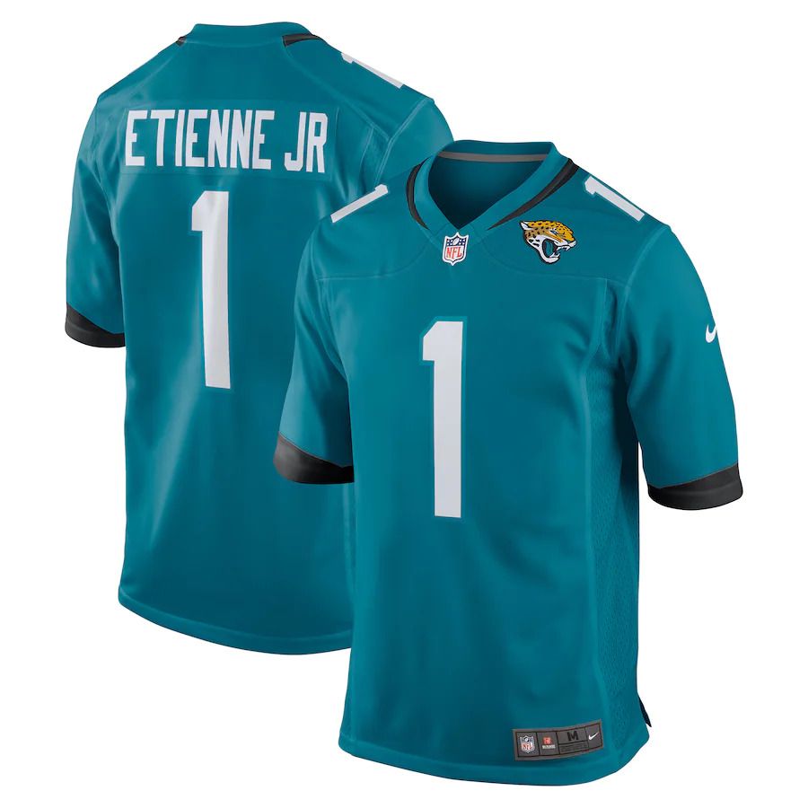 Men Jacksonville Jaguars 1 Travis Etienne Nike Teal Game NFL Jersey